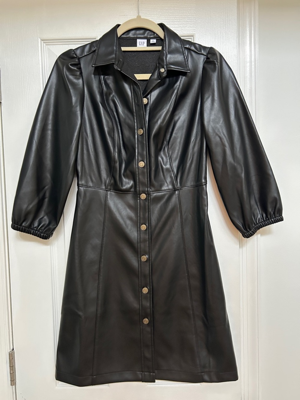 GAP Black Faux Leather Button-Front Mini Dress